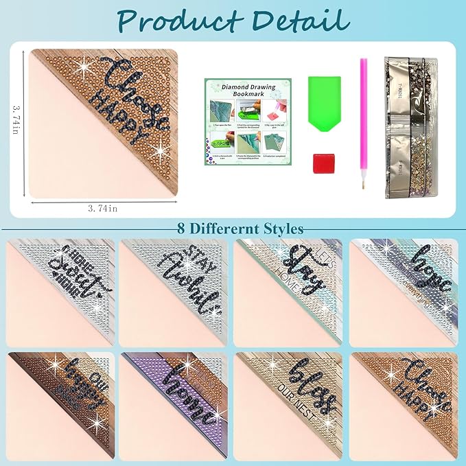 Diamond Art Painting Bookmarks,8Pcs DIY Cute Diamond Art Kits for Adults, Corner Bookmarks Small Crafts Kit for Women Book Lovers (Bible)