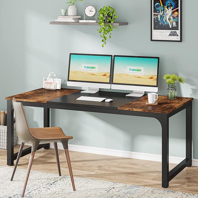 Tribesigns Modern Computer Desk, 63 x 31.5 inch Large Office Desk Computer Table Study Writing Desk Workstation for Home Office, Vintage Black Metal Frame