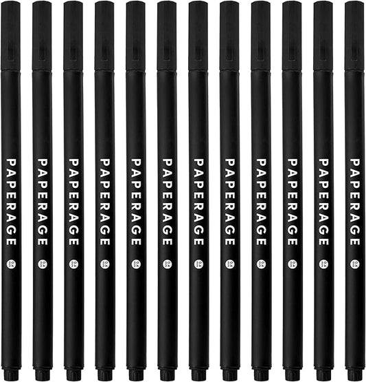 PAPERAGE Felt Tip Fine Point Pens (0.4mm), 12 Pack, Pens For Journaling, Notebooks, Planners, Calendars & Drawing, Great for School, Office, & Home (Black Ink)