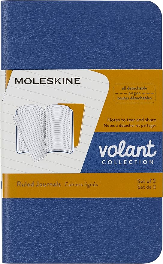 Moleskine Volant Journal, Soft Cover, XS (2.5" x 4") Ruled/Lined, Forget-Me-Not Blue/Amber Yellow, 56 Pages (Set of 2)