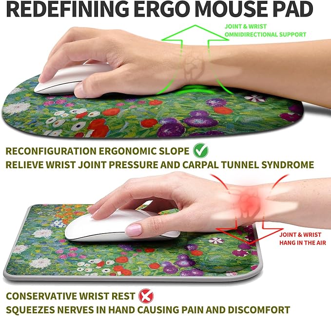 Hokafenle Ergonomic Mouse Pad Wrist Support, Terraced Slope Carpal Tunnel Wrist Pad for Mouse with Unibody Memory Foam, Wrist Rest Pain Relief Mousepad (Garden Farm, 11.8x7.9 in)