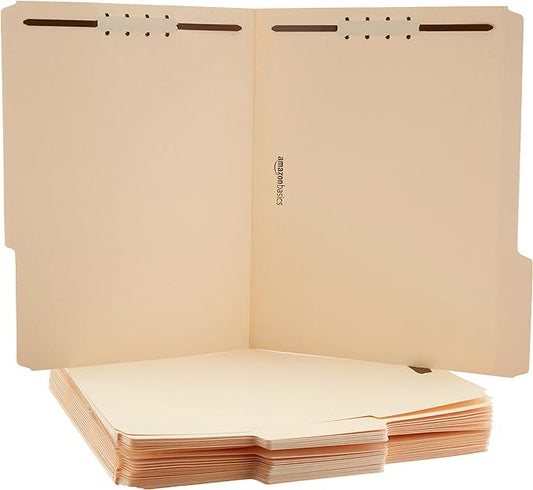 Amazon Basics Manila File Folders with Fasteners, Letter Size, 100-Pack, Light Brown