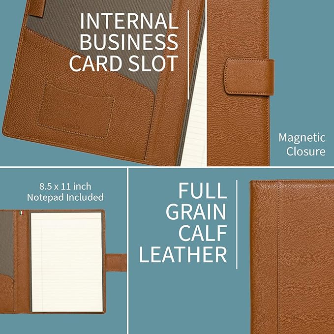 Maruse Italian Leather Executive Padfolio, Folder Organizer with Magnetic Closure and Writing Pad, Handmade in Italy, Rope