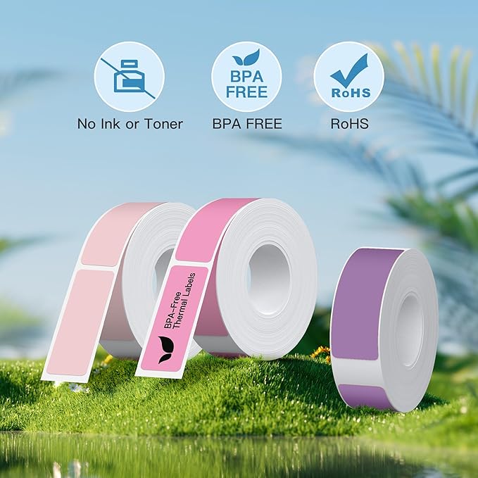 POLONO Genuine P31S Label Maker Tape, Adapted Label Print Paper, Self-Adhesive Label Refill for Home/Office, 14x40mm(0.55"x1.57"), Compatible with P31S Label Maker, 540 Labels/3 Roll, Purple/Rose/Pink