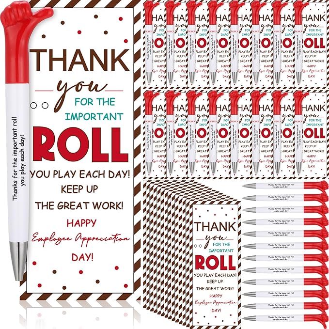 24 Sets Employee Appreciation Gifts Bulk Include Thumbs up Ballpoint Pens Thank You Card with Tie Thank You Gifts for Staff Coworkers Teachers Teem Volunteers Nurse