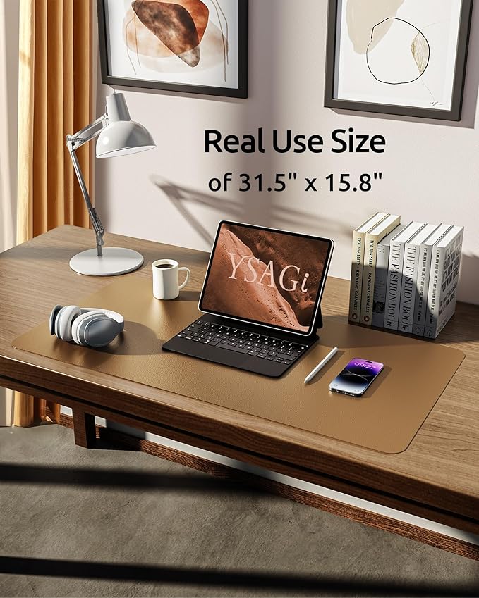 YSAGi Leather Desk Protector, Office Mat, Large Mouse Mat, Non-Slip PU Leather Blotter, Laptop Pad, Waterproof Writing Pad for Office and Home (Bronze, 31.5" x 15.8")