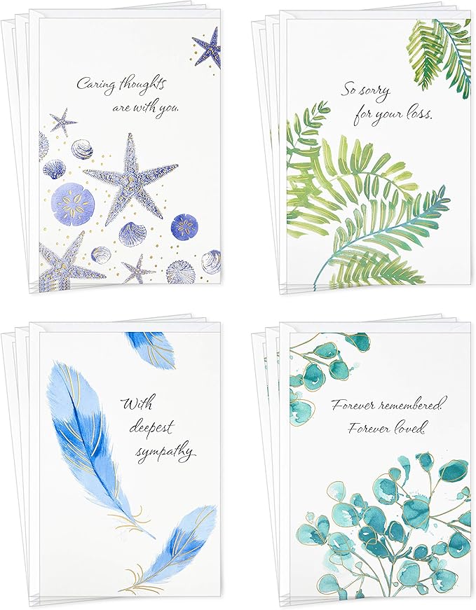 Hallmark Sympathy Cards Assortment, Watercolor Nature (12 Assorted Thinking of You Cards with Envelopes)