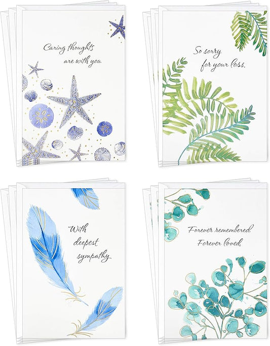 Hallmark Sympathy Cards Assortment, Watercolor Nature (12 Assorted Thinking of You Cards with Envelopes)