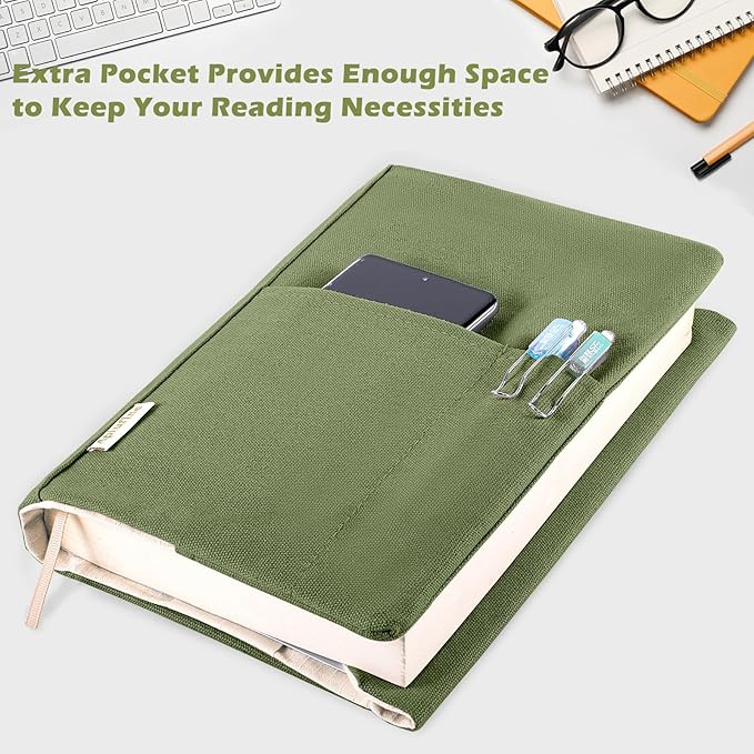 Canvas Book Covers, Washable Book Protector, Book Cover for Paperback Novels, Adjustable Book Cover for Hardcover with Pockets for Pen, Soft Cover Books, Book Lovers Gifts
