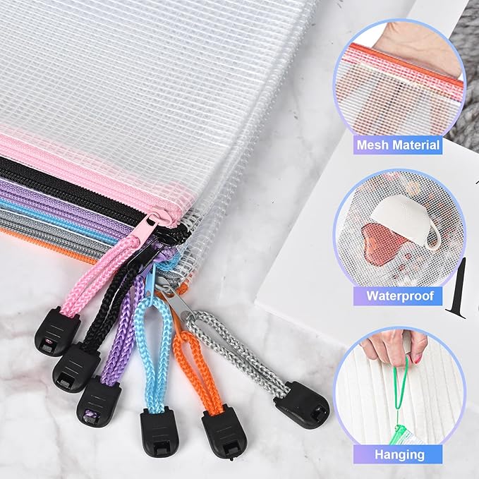 Mesh Zipper Pouch Bags,Zipper Bags for Organizing,12 Pcs(A3,A4 Size) Puzzle Bags for Travel Storage and Office School Supplies.