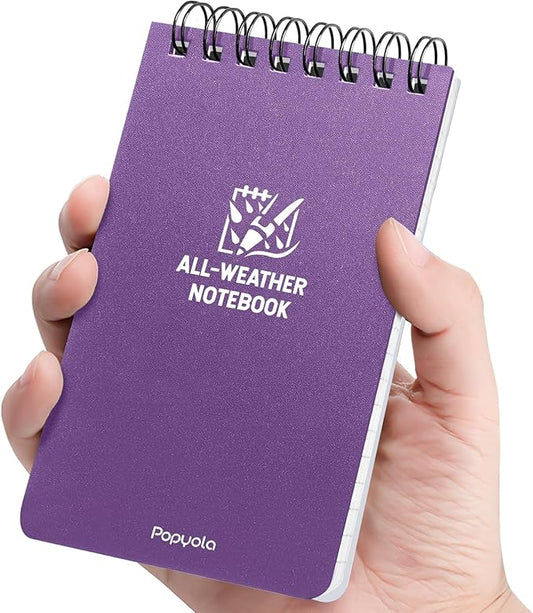 POPYOLA 1 Pack Waterproof Pocket Notebook, 3x5 Pocket Notepad, All Weather Mini Spiral Notepad, Write in the Rain Police Notepad with 100 Squared Pages for Outdoor Home Office School, Purple