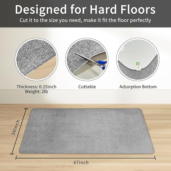 SHAREWIN Office Chair Mat for Hardwood/Tile Floor, 47"x36" Computer Gaming Chair Mat, Under Desk Low Pile Office Rug, Easy-Clean Floor Protector Mat, Light Grey