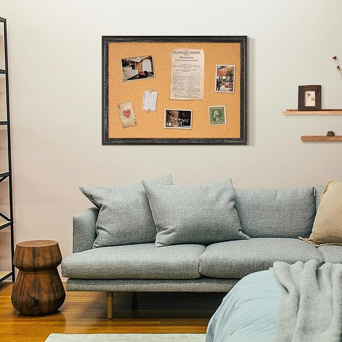 DOLLAR BOSS Cork Board for Office 30 X 20 Inches Cork Boards for Walls Bulletin Board, Decorative Hanging Pin Board Rustic Wooden Frame Vision Board Cork Notice Board for Office Home Decor, Black