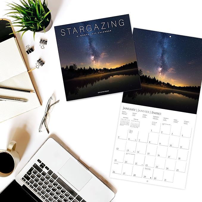 Graphique 2025 Stargazing Wall Calendar | 12” x 12” | Thick Paper | Home & Office Organizer | Large Monthly Grid | 3 Languages & Marked Holidays | 4 Month Preview Page for 2026