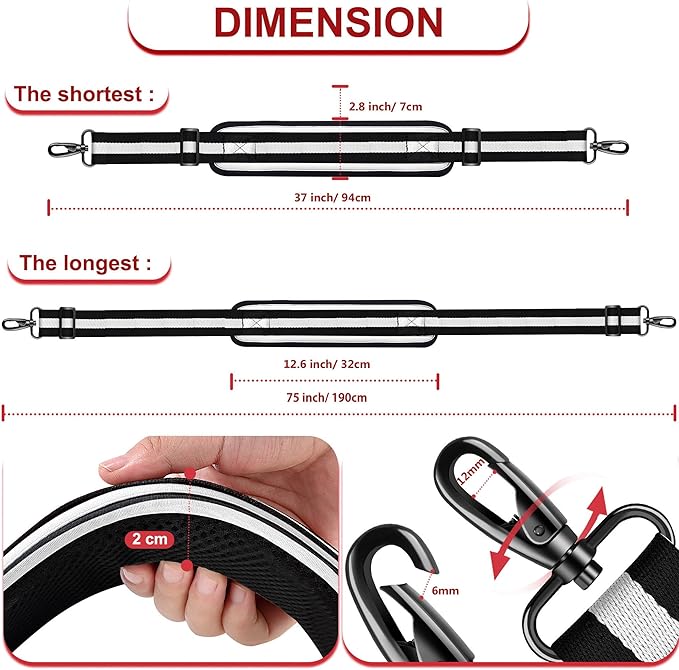 ZINZ 75" Shoulder Strap with Fixed Pad and Dual Balanced Buckles，Black-White-Black Stripe