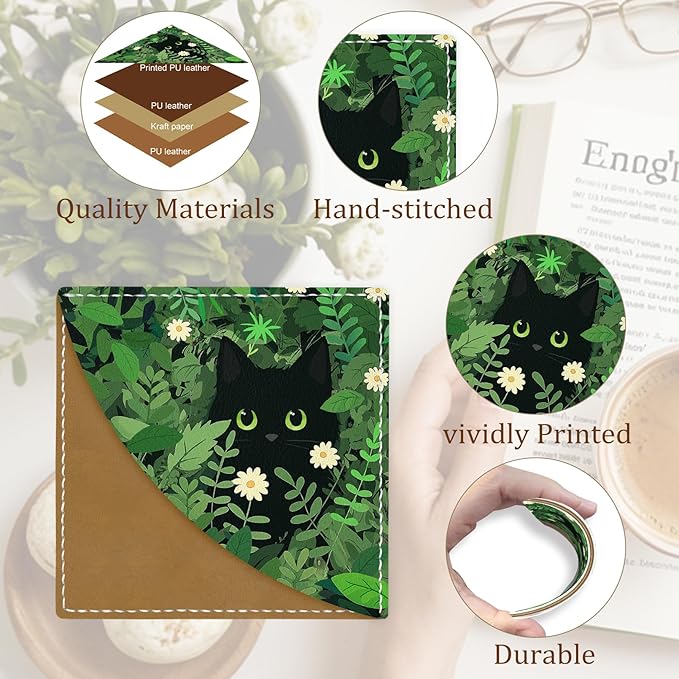 Black Cat Corner Bookmarks, Cute Leather Book Accessories for Book Lovers, 3 Pcs Reading Book Page Markers for Women Men Student Teacher Girls Boys Kids Retirement Birthday Gifts (Garden)