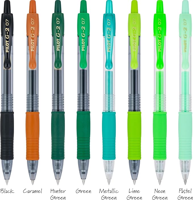 PILOT, G2 Premium Gel Roller Pens, G2 Boost Greens Pack, The Colors of Balance, 8 Pack Pouch, Fine Point 0.7 mm, Assorted