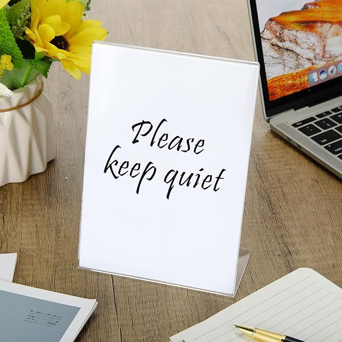 Vicenpal 5 x 7 Inch Acrylic Sign Holder Acrylic Picture Frames Plastic Picture Flyer Holder l Shaped Photo Frames Self Standing Desktop Table Signs for Office, Store, Restaurant, Horizontal(20 Pcs)