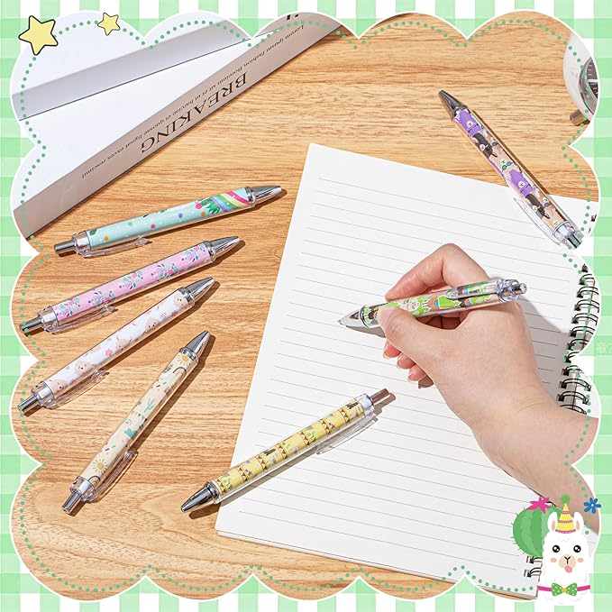Ireer 8 Pcs Ballpoint Pens for Women 1.00 mm Cute Black Ink Fancy Pens Fine Point Smooth Writing for Journaling Aesthetic Office Supplies(Llama)