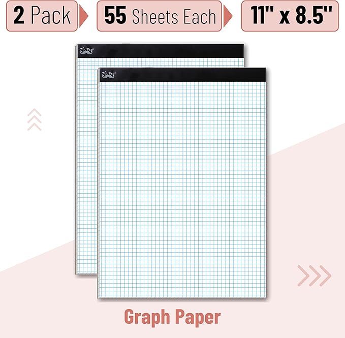 Mr. Pen- Graph Paper, 2 Pack o 55 Sheets, 8.5"x11", 4x4 (4 Squares Per Inch), Graphing Paper, Grid Paper Pad, Math Graph Paper Pad, Drafting Paper, Computation Pads, Square Paper, Math Paper