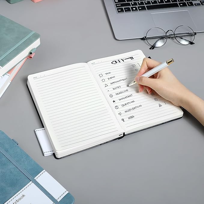 CAGIE Lined Journal Notebook, 320 Pages College Ruled Notebook, 100 Gsm Paper Thick Journal, A5 Hardcover Leather Journals for Writing Women Men, 5.7x8.3 In, Black