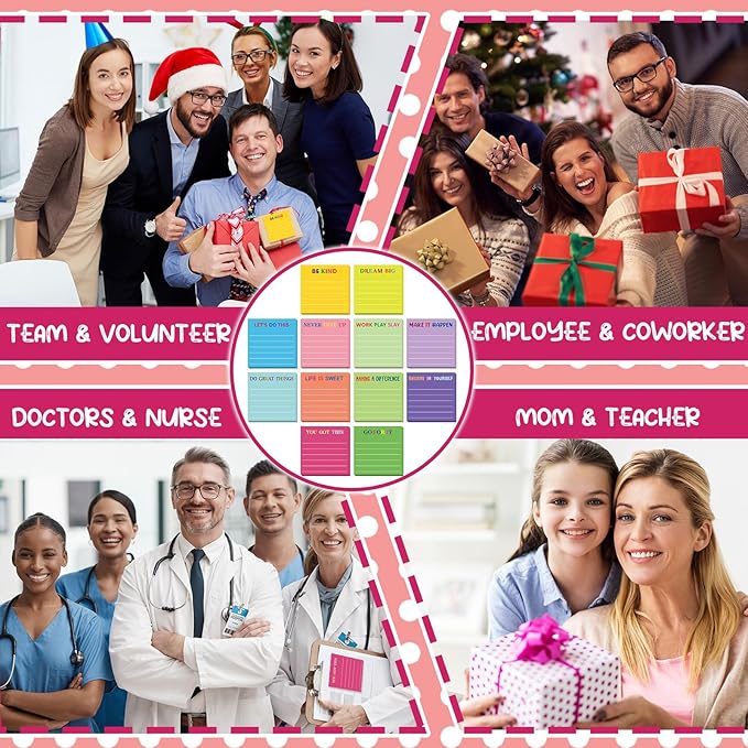 Yinder 24 Pcs Inspirational Sticky Notes with Lines Cute Motivational Sticky Notes Pad Employee Appreciation Gifts Bulk for Teacher Nurse Coworkers Office Supplies 3 x 3''(Dark Color,Motivational)