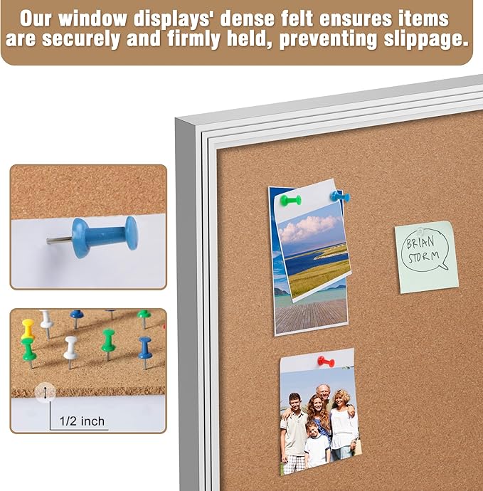 26"x20" Enclosed Bulletin Board, Outdoor Lockable Weather-Resistant Aluminum Cork Noticeboard for School & Office, Silver Frame w/Cork