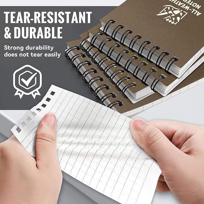 POPYOLA 4 Pack Waterproof Pocket Notebook, 3x5 Pocket Notepad, All Weather Mini Spiral Notepad, Write in the Rain Police Notepad with 100 Squared Pages for Outdoor Home Office School