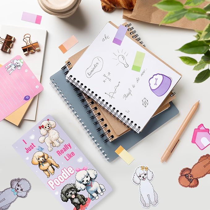 I Just Really Like Poodle Sticky Notes Set, 550 Sheets, Cute Cartoon Poodle Self-Stick Notes Pads Animal Divider Tabs Bundle Writing Memo Pads Page Marker Back to School Office Supplies Gift