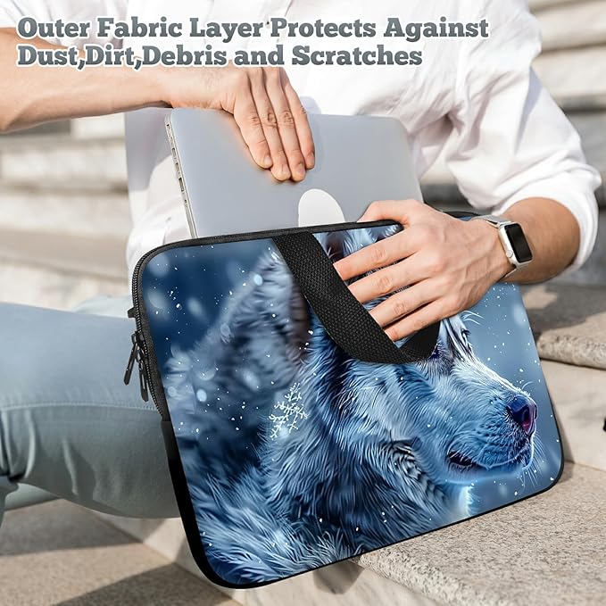Universal Laptop Sleeve Tablet Case 12 inch, Blue Eye Wolf Slim Carrying Case Durable Handbag Travel Laptop Bag for Surface Pro 9 8 7/Laptop Go 2 3, MacBook Air 11/12
