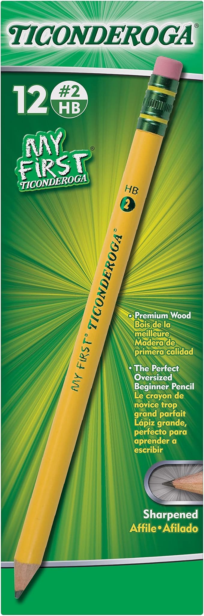 Ticonderoga My First Tri-Write Wood-Cased Pencils, Neon Colors, 12 Count (X13012) My First Pencils, Wood-Cased Soft, Pre-Sharpened, 12 Count (X33312)