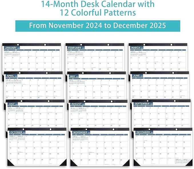 Desk Calendar 2025 Wall Calendars, December 2024 - December 2025 Monthly Planner Paper Office Desktop 17"X 12", 14-Months, Planning and Organizing Home, School, Office, Holiday, Vacation