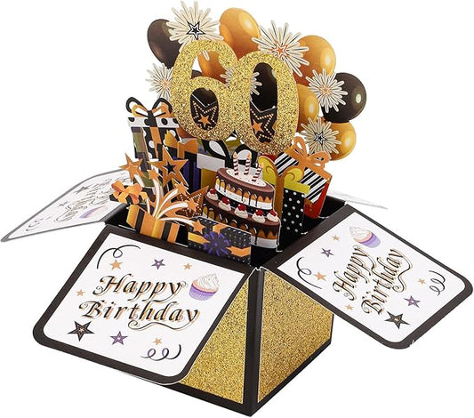 Happy 60th Birthday Pop-Up Card, Multicolored 60 Year Old Birthday 3D Cards with Envelopes Cool Sixty Birthday Popup Box Best 60th Birthday Gift Ideas for Men Women