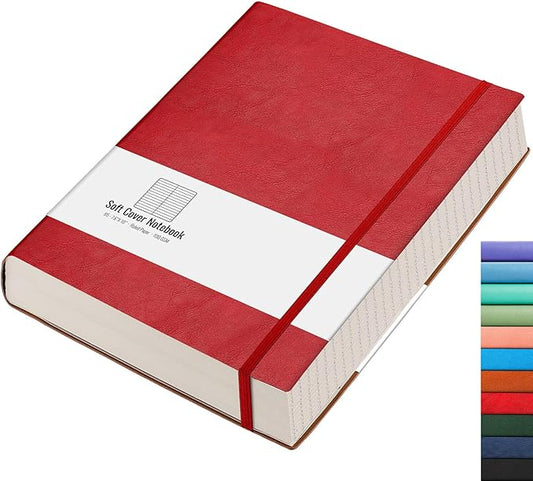 AHGXG Lined Journal Notebook - 320 Numbered Pages Large B5 Thick College Ruled Journal, 100gsm Thick Lined Paper, Faux Leather Softcover, for Work School, 7.6'' X 10''-Red