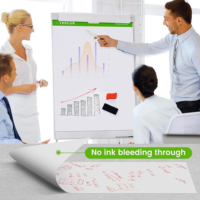 Sticky Easel Pad 25 in x 30 in, 30 Sheets/Pad, 4 Pads/Pack, Sticky Flip Chart Paper for Teachers, Super Sticking Power & Bleed-Resistant