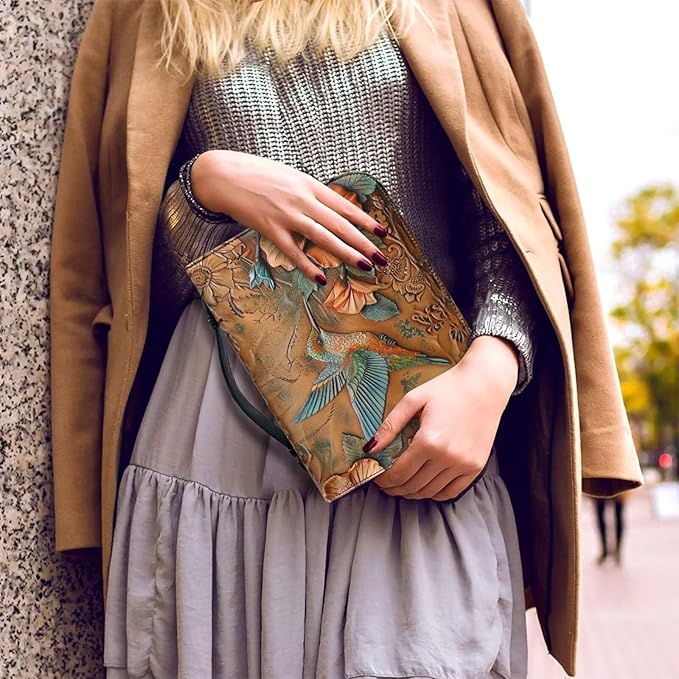 Lotusorchid Large Faux Leather Bible Cover, Hummingbird Bible Cover Case for Women with Handle Pocket, Hibiscus Bible Book Carrying Bags Bible Tote Bag, Bible Study Accessories, Orange, M