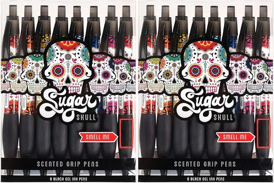 Sugar Skull Smens (2 Pack) - Scented Pens, Black Ink, Medium Point - 8 Count
