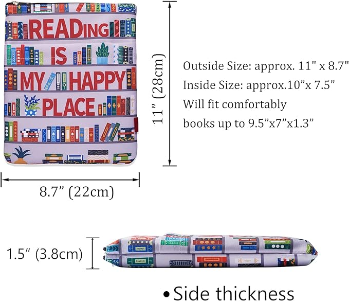 Book Sleeve for Book Lovers, Bookish Book Protector, Book Covers for Paperbacks, Washable Fabric, Book Sleeves with Zipper, Medium 11 Inch X 8.7 Inch