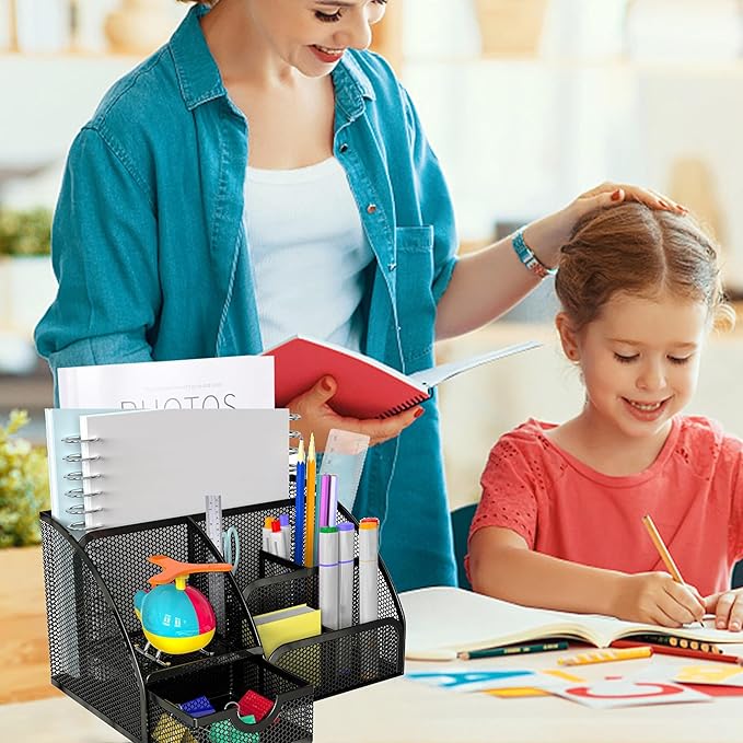 Black Office Desk Accessories Supplies, 12pcs Desk Organizers and Accessories with Tape dispenser and Stapler,Staples,Staple Remover,Pen Holder,Scissor,Ruler,Sticky Tabs,Tape,Ballpoint Pen,Clips Set