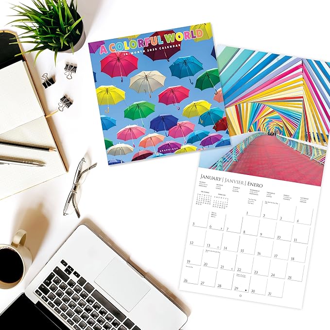Graphique 2025 A Colorful World Wall Calendar | 12” x 12” | Thick Paper | Home & Office Organizer | Large Monthly Grid | 3 Languages & Marked Holidays | 4 Month Preview Page for 2026