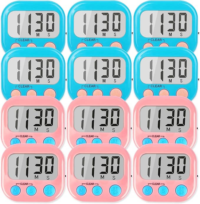 Classroom Timers for Teachers Kids Large Magnetic Digital Timer 12 Pack-Blue Pink