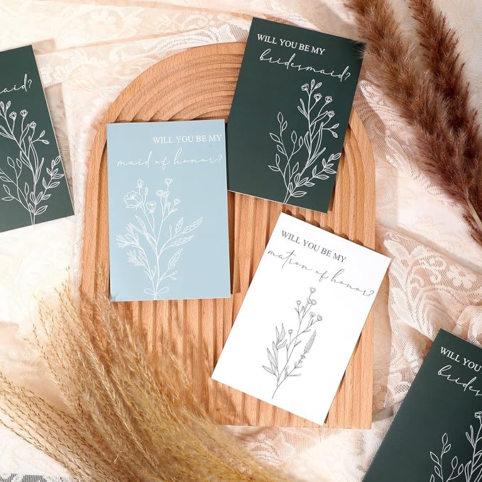 Spakon 16 Pcs Will You Be My Bridesmaid Cards with Envelopes Watercolor Greenery Floral Bridal Proposal Maid of Honor Matron of Honor Invited Favor for Bridal Shower Wedding (Leaves, Flowers)