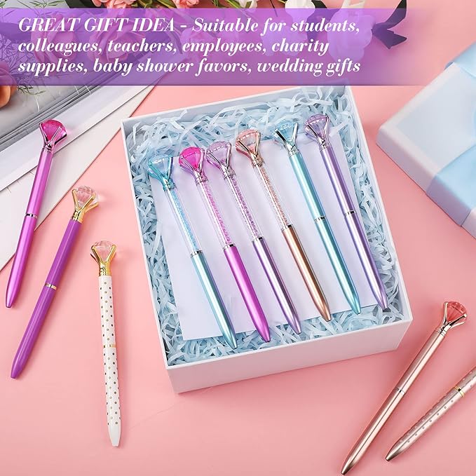 Sherr 100 Pack Big Crystal Diamond Pens Cute Ballpoint Pens Retractable Ballpoint Rhinestones Crystal Bling Gem Plated Black Gel Ink Office Supplies Gifts for Women(Elegant,Assorted)