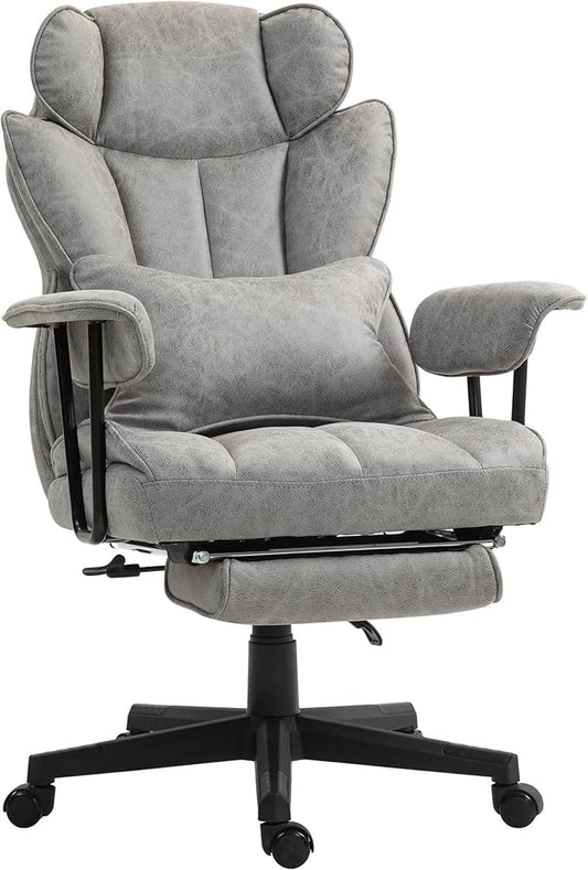 HOMCOM Executive Office Chair, 400LBS Big and Tall Office Chair with Foot Rest, Microfiber Computer Desk Chair with Lumbar Support, Reclining Function and Wide Seat, Gray