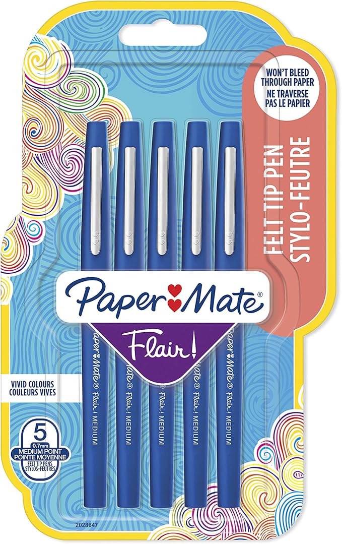 Paper Mate Flair Original Fibre-Tip Pen Blue - Pack of 5