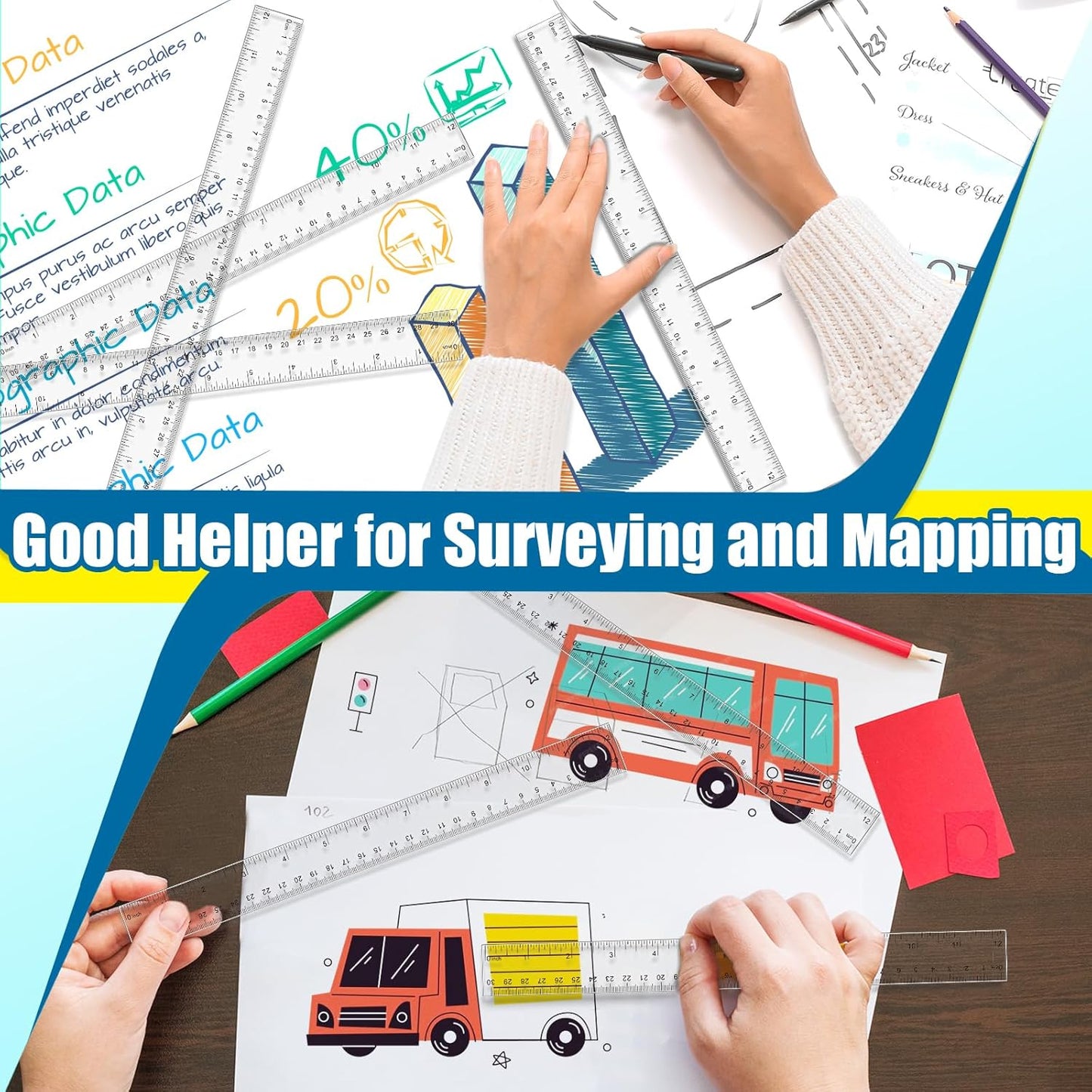 32 Pack Clear Ruler 12 Inch Bulk with Centimeters and Millimeters, Metric Rulers Measuring Drawing Tool for Kids, Ideal Back to School Office Home Supplies