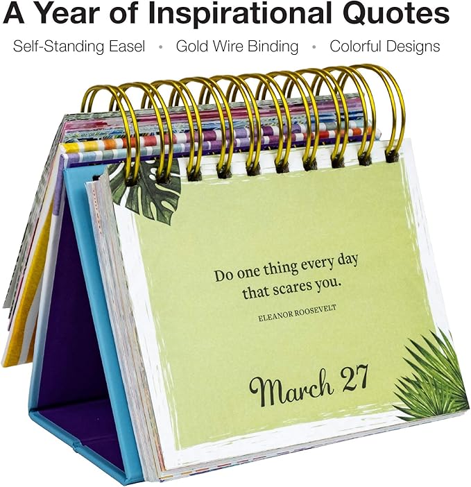 Global Printed Products Motivational & Inspirational Perpetual Daily Flip Calendar Self-Standing Easel (Rainbow Stripe)