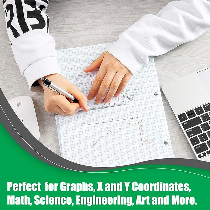 Graph Paper, Filler Paper Loose leaf Graph Paper - 8” x 10.5" - Graph Ruled, 4x4 Quad Ruled Notebook Paper, 3 Hole Punched Loose leaf Papers for 3 Ring Binders - 100 Sheets per Pack (6 Pack)