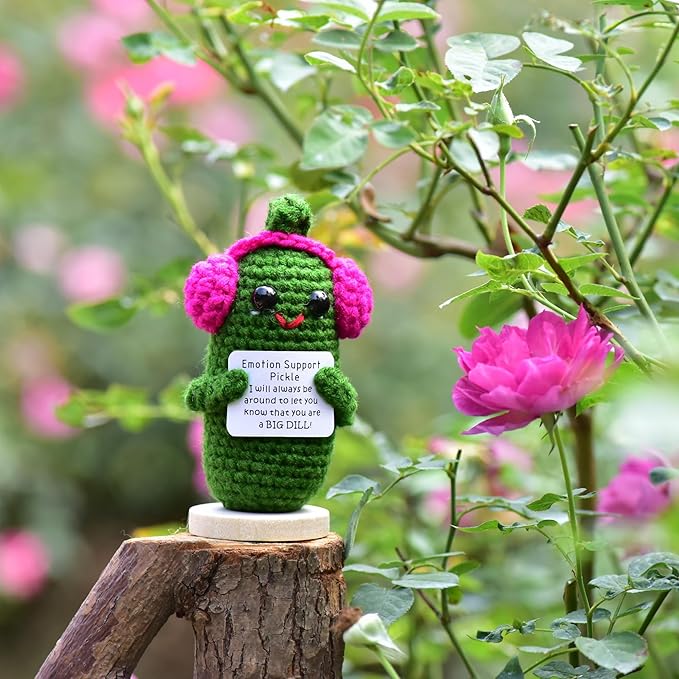 Funny Crochet Pickles 1 Pcs with Affirmations Cards for Inspirational Novelty Good Luck Gifts and Party Decorations(KK-CKD04-ppep)