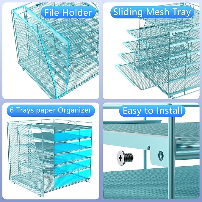 gianotter Desk Organizers and Accessories, 6-Tier Paper Organizer with Magazine rack, File Organizer for Desk, Office Desk Accessories & Workspace (Blue)